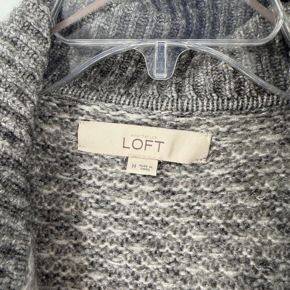 Loft Gray Wool Blend Open Front Knit Cardigan Women's Size Medium FLAWED - Picture 9 of 13
